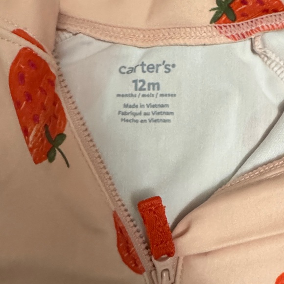 Carter's Pink Strawberry Print Swimsuit, Hat Included - Picture 3 of 9